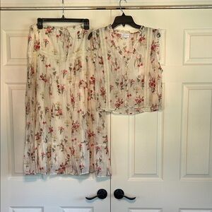 Lucy Paris Cream Floral Tiered Maxi Skirt & Sleeveless Top Set - Pink & Green